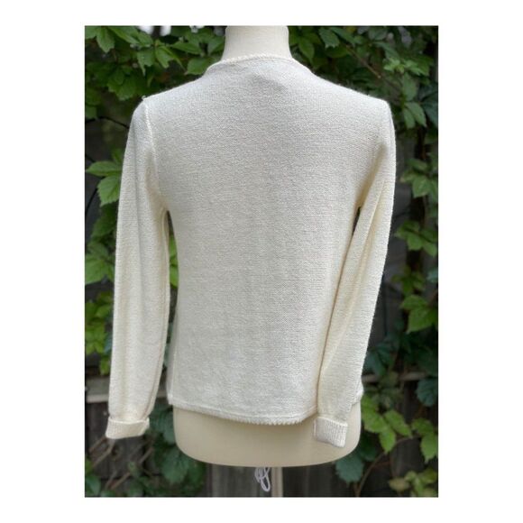Vintage Cream Knit Cardigan Sweater Pearl Beads Sz S - Picture 4 of 11